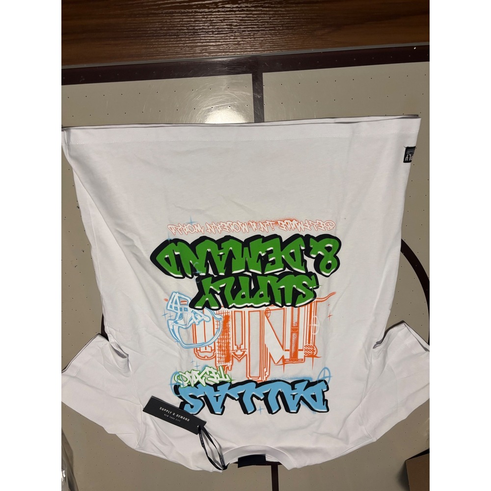 Supply & Demand NYC Mens Graffiti Graphic T-Shirt White Dallas Streetwear New M